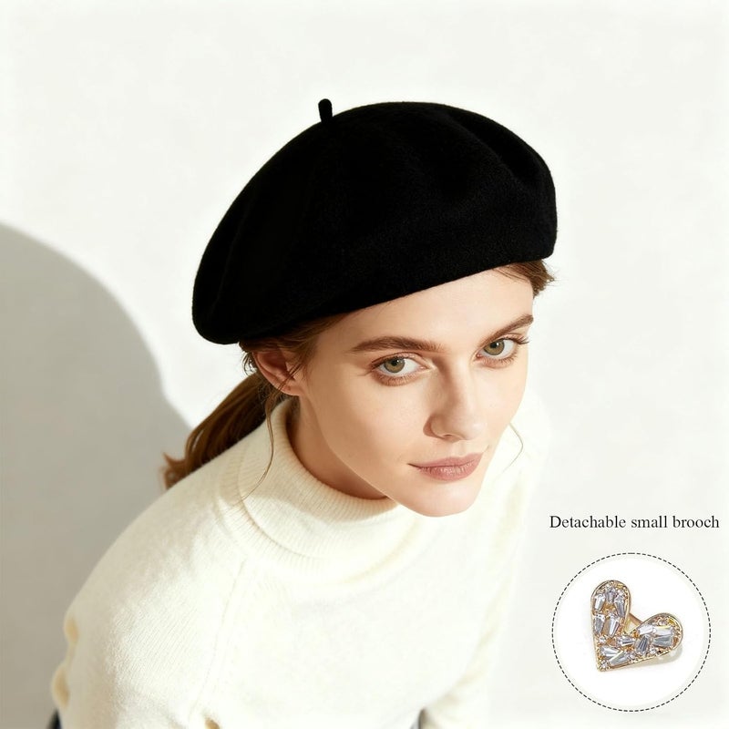 huablo French Berets Hat with Veil Premium Cashmere Beret Elegant Church Wool Hat for Women Solid Artist Hat - Image 3